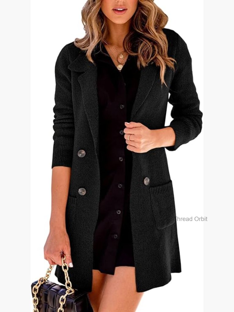 Open Front Lapel Collar Cardigan Long Sweater Button Down Outerwear Coats